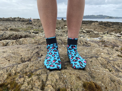 Eco-friendly neoprene wild swimming socks: Leopard