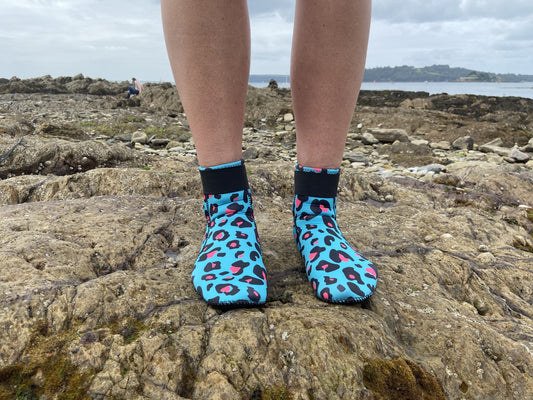 Eco-friendly neoprene wild swimming socks: Leopard