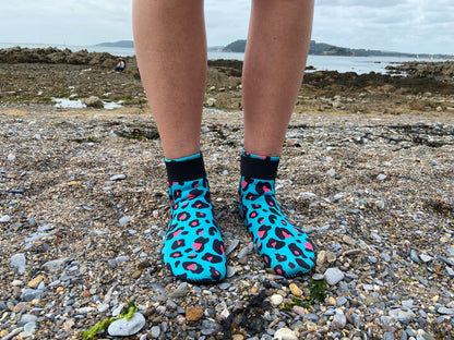 Eco-friendly neoprene wild swimming socks: Leopard