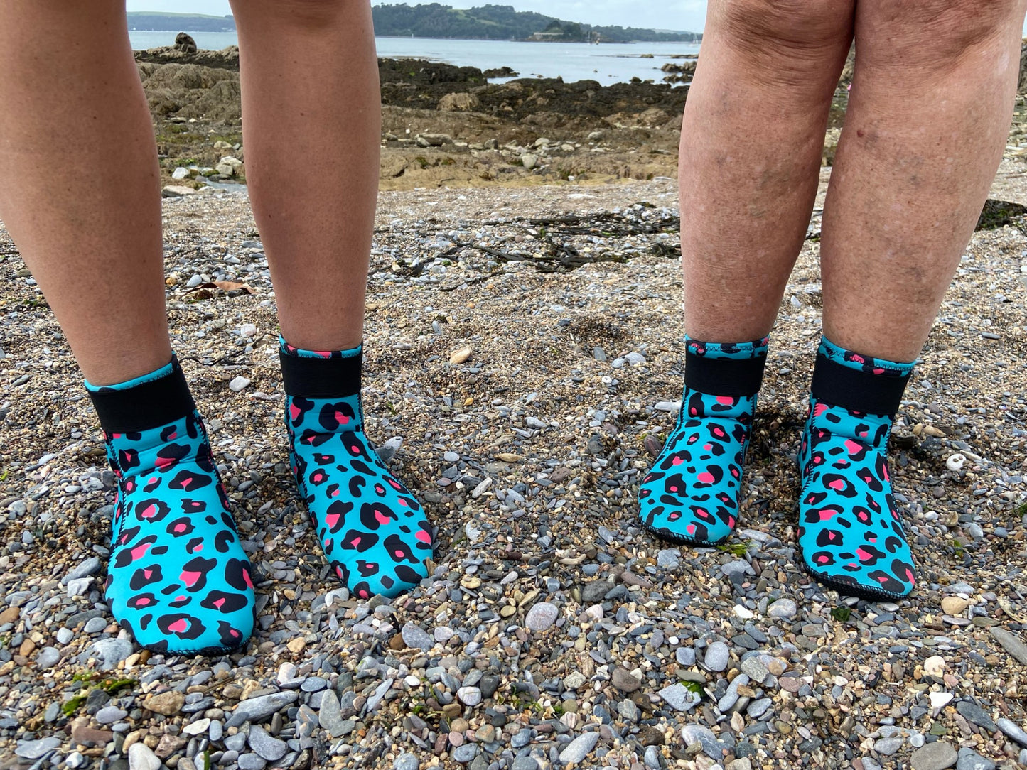 Eco-friendly neoprene wild swimming socks: Leopard