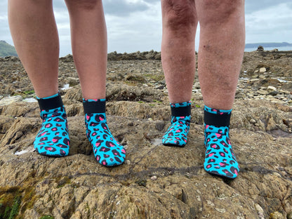 Eco-friendly neoprene wild swimming socks: Leopard